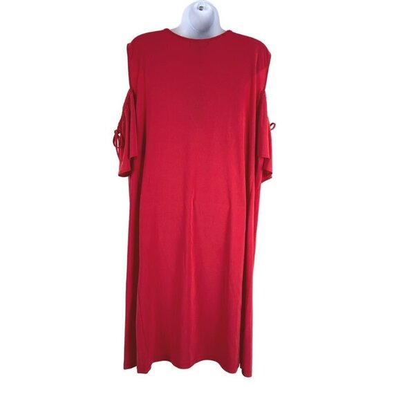 Sun Kim Dress Cold Shoulder Red Solid Polyester‎ Spandex NWT Women's 1X - Picture 6 of 11